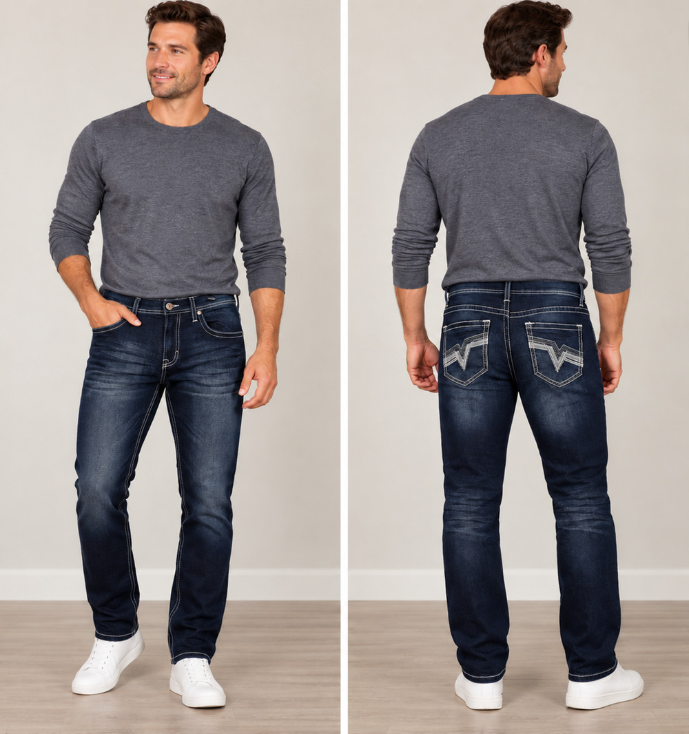 NWT Cultura Men's 32x30 Modern Fit Stretch Saddle Stitch Jeans Dark Wash Urban